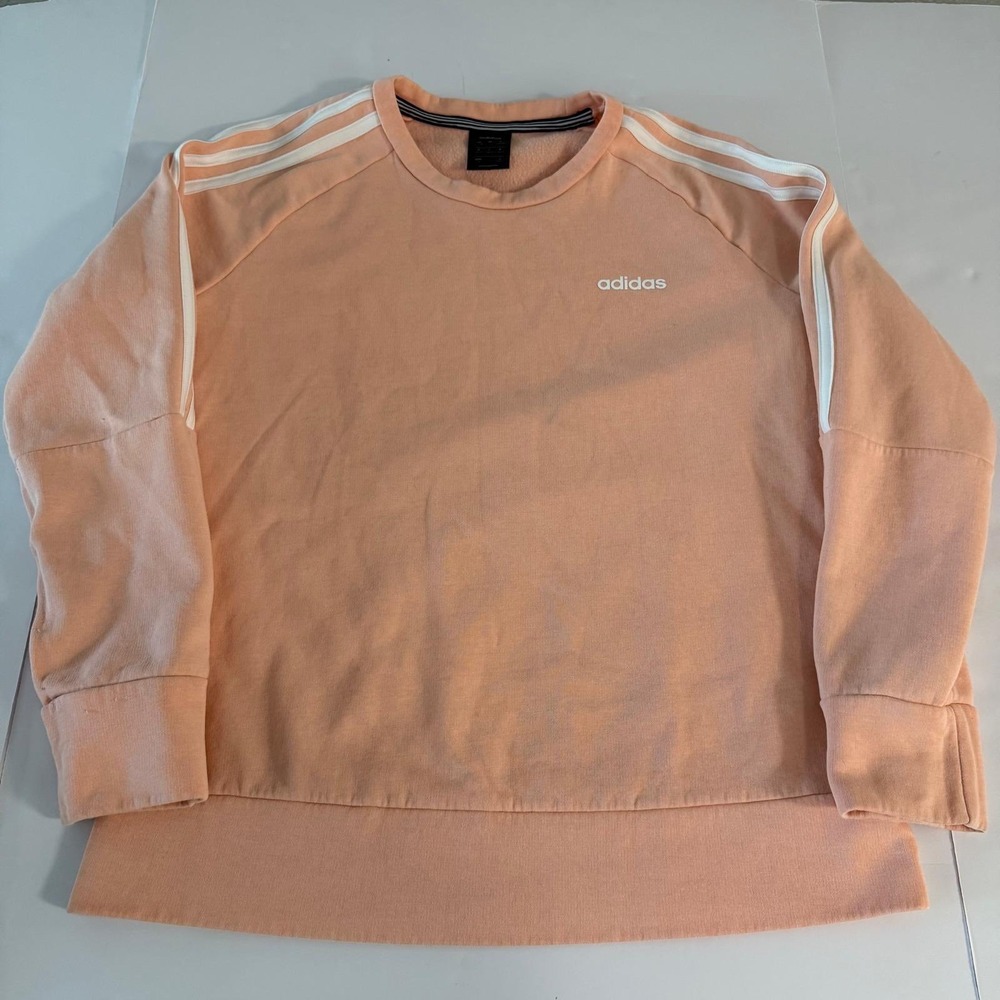 Adidas Womens Essentials 3-Stripe Crewneck Sweatshirt Peach Pink Large